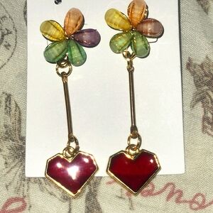 Beautiful Colorful Flower Heart Dangle Earrings